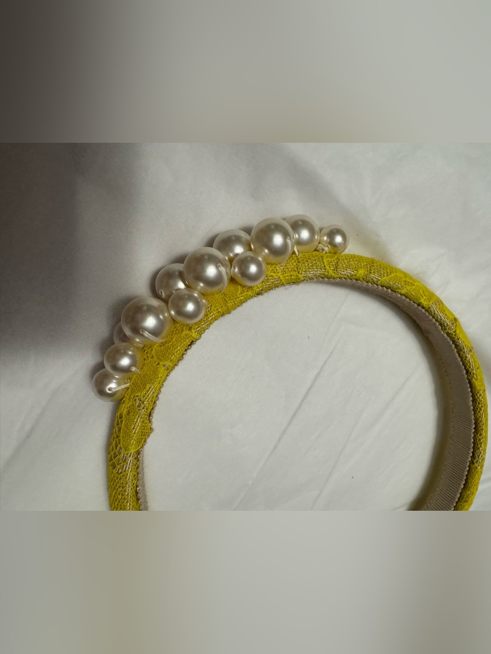 Jennifer Behr AUTHENTIC Lemon Yellow Lace Pearl Cluster Embellished Headband - Picture 10 of 16